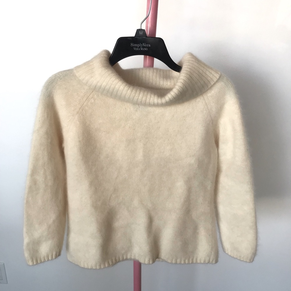 Cream Colored Angora and Lamb Wool Turtleneck Sweater